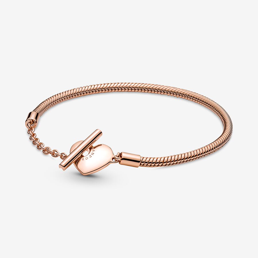 Pandora Heart T-Bar Snake Chain Bracelet | Rose gold plated | Pandora US
