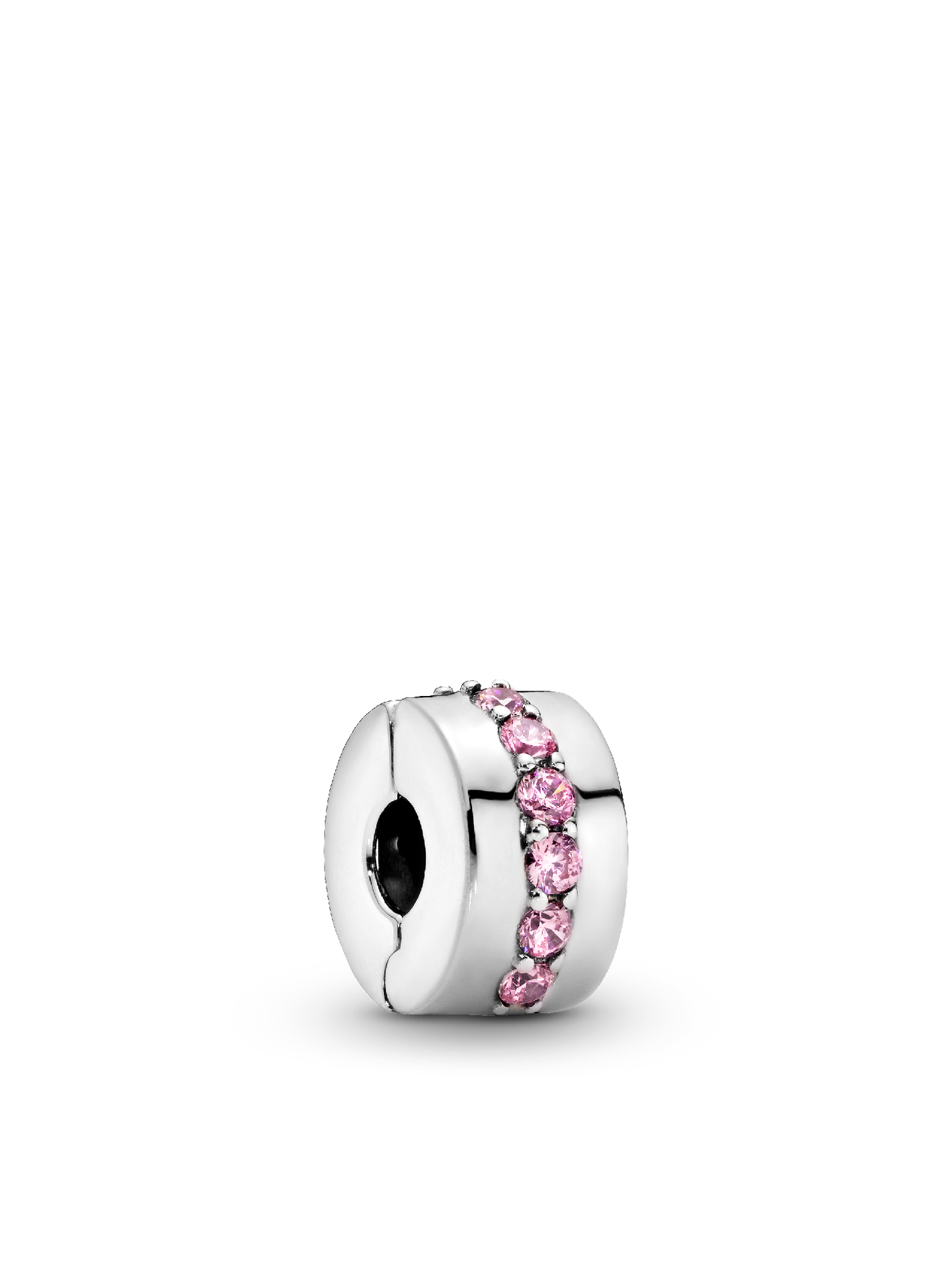 Женский шарм Pandora Pink Sparkling Row Clip Charm, цвет: Серебро — фото 1