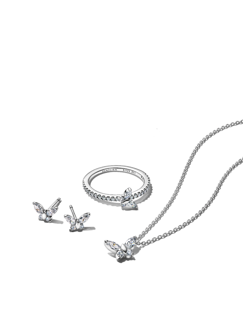 Sparkling Clear Butterfly Jewelry Set