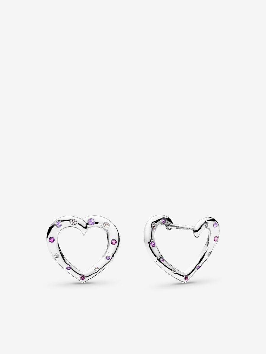 Bright Hearts Hoop Earrings, Royal Purple & Lilac Crystals & Clear CZ