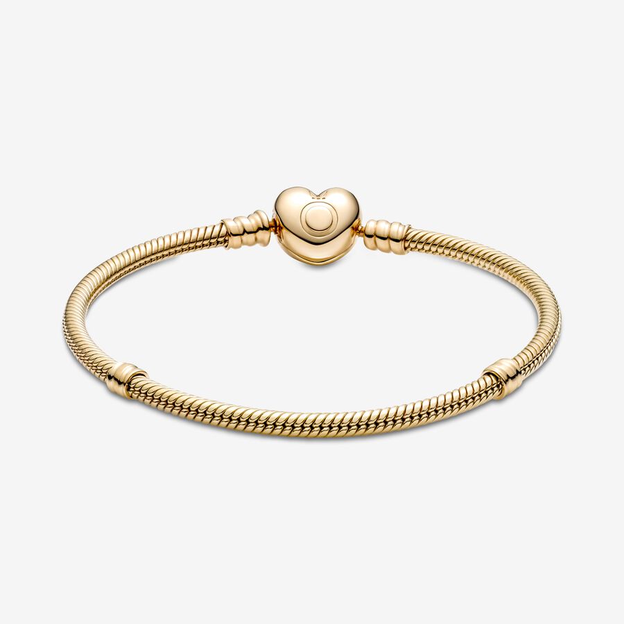 Pandora Moments Heart Clasp Snake Chain Bracelet, Gold