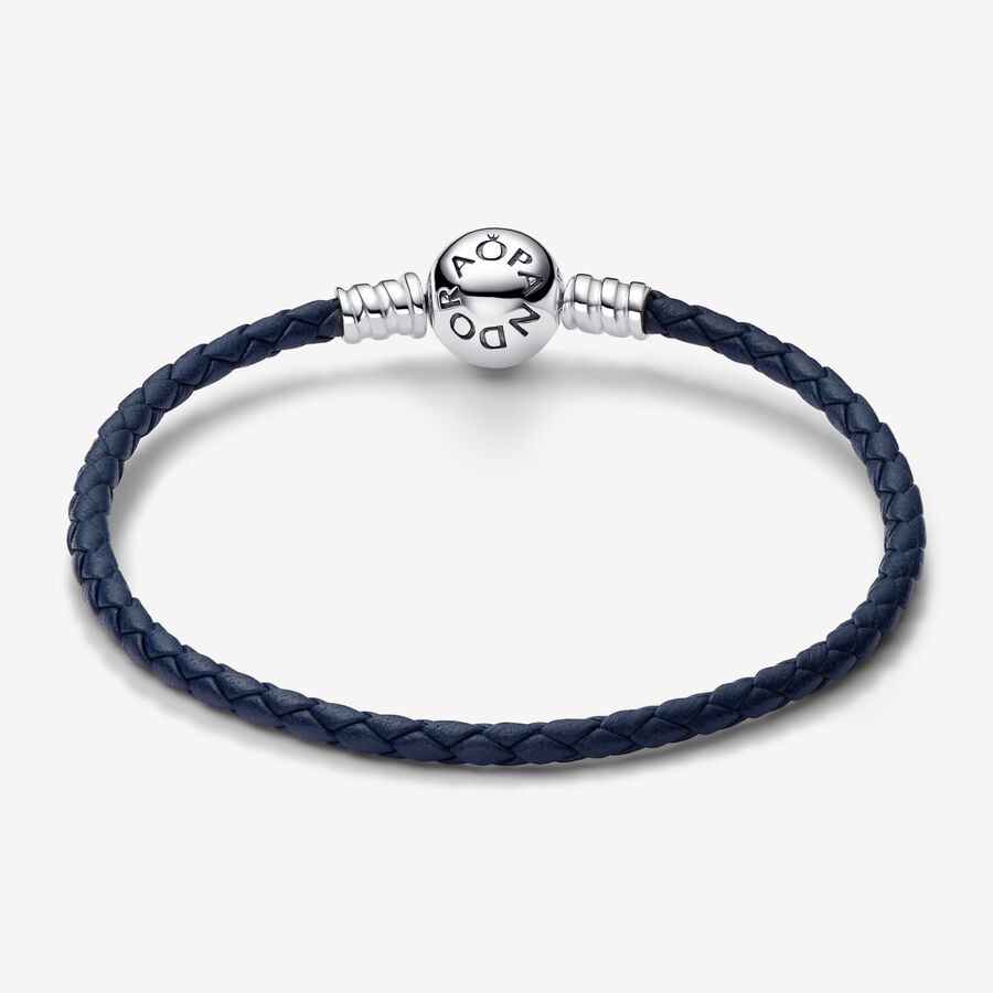Navy Blue Braided Leather Bracelet
