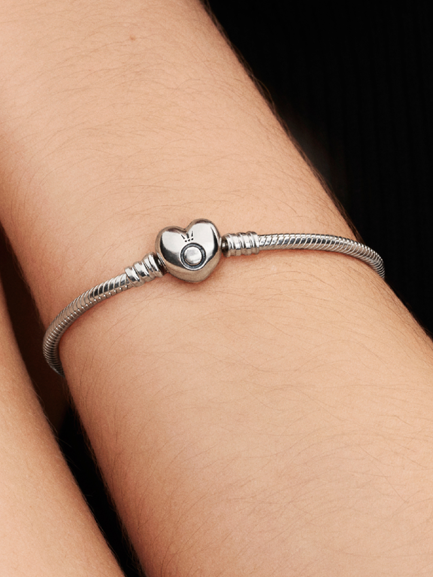 Женский браслет Pandora Moments Heart & Snake Chain, Sterling silver, цвет: Серебро — фото 3