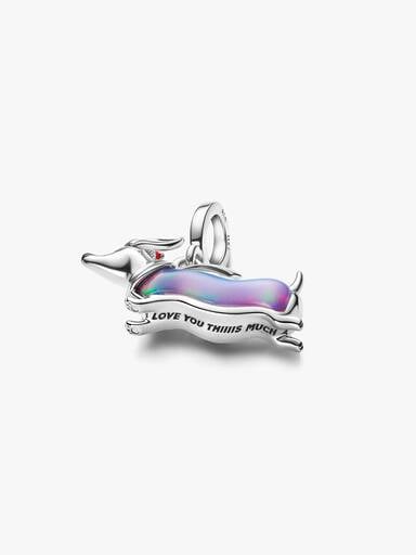 Christmas Dachshund Dangle Charm, Platinum Plated