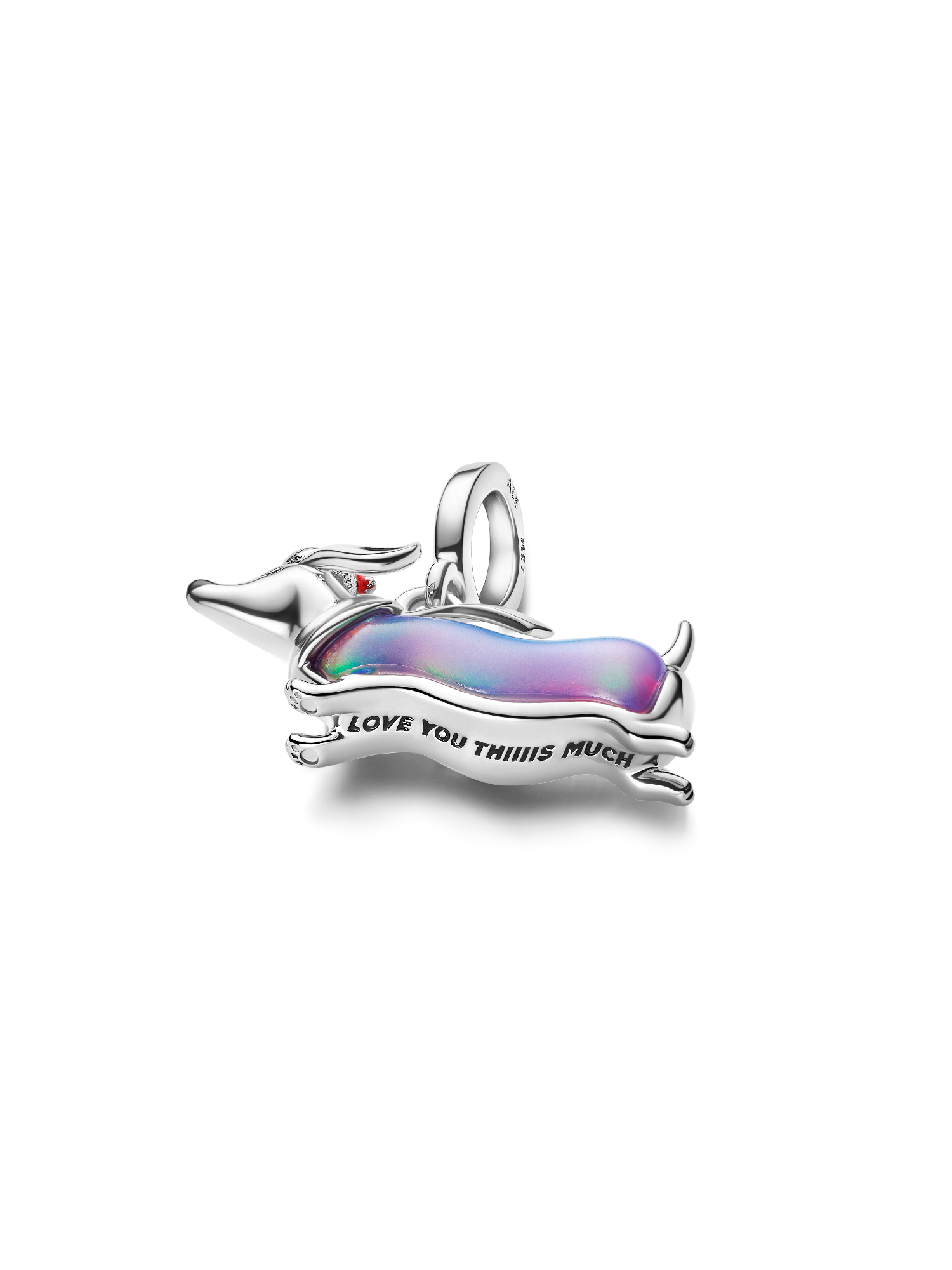Christmas Dachshund Dangle Charm, Platinum Plated