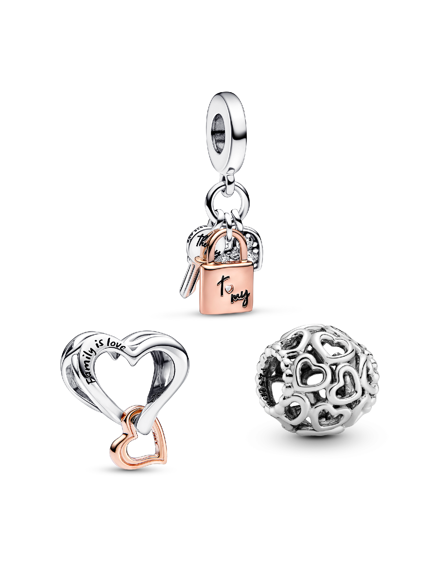 Love Lock and Key Charm Trio
