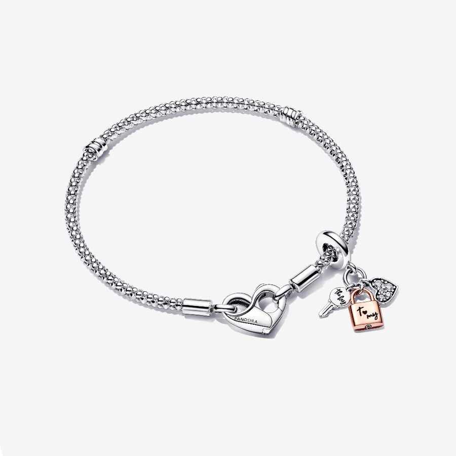 Pandora Moments Studded Chain Bracelet Triple Dangle Charm Set image number 0