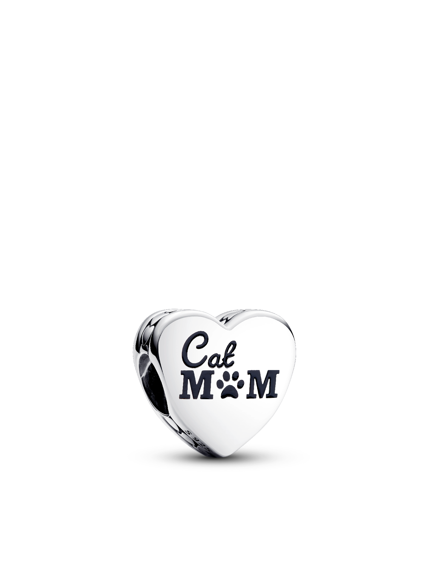 Женский шарм Pandora Engravable Cat Mom Heart Charm, цвет: Серебро — фото 1
