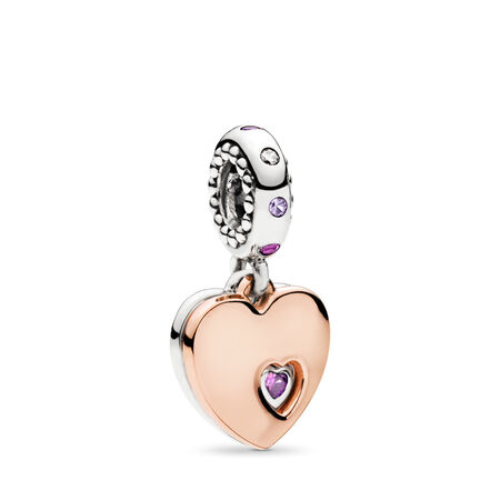 Part Of My Heart Dangle Charm with Pink & Lilac Crystals