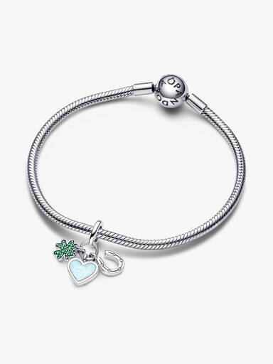 FINAL SALE - Four Leaf Clover, Heart and Horseshoe Triple Dangle Charm