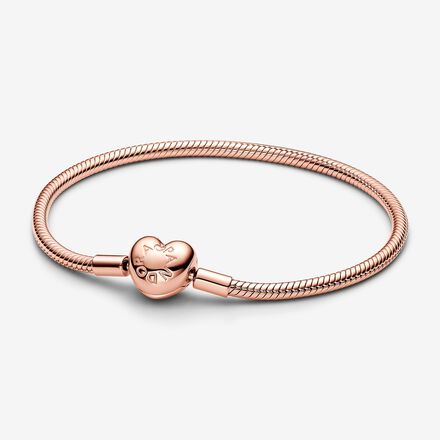  Pandora Moments Snake Chain Bracelet - Compatible Moments Charms  - Rose Gold Charm Bracelet for Women - Features Rose - Gift for Her - 6.3:  Clothing, Shoes & Jewelry