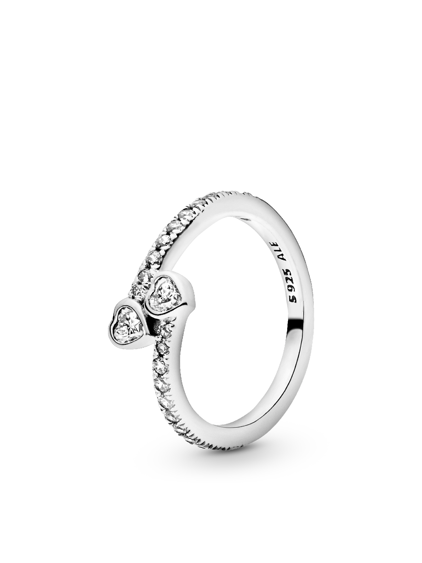 Женское кольцо Pandora Two Sparkling Hearts, цвет: Серебро — фото 1