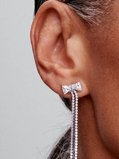 Pavé Bow Drop Earrings