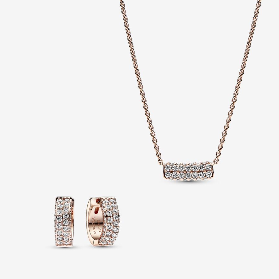 Pavé Rose Double-row Necklace and Earring Set image number 0