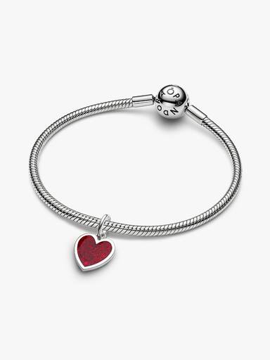 Engravable Red Heart Dangle Charm, Platinum Plated