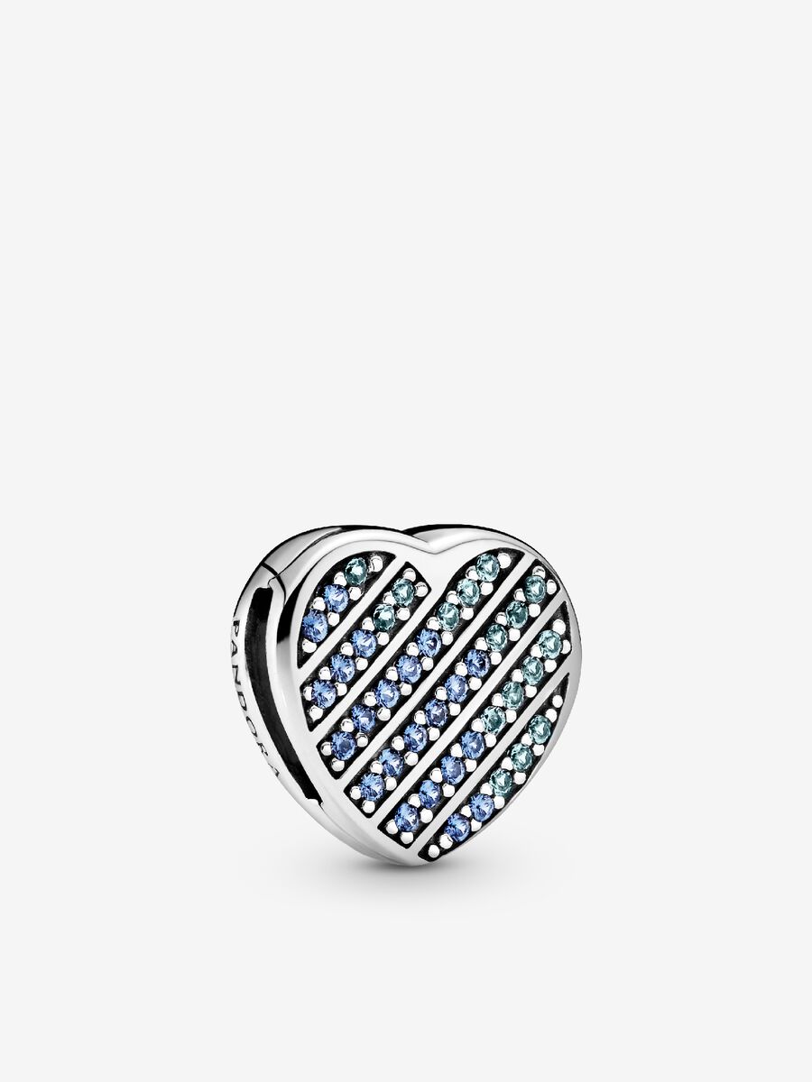 Blue Pavé Heart Clip Charm