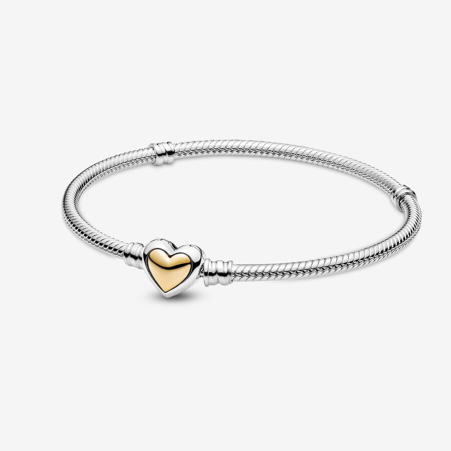 vingerafdruk rekken geschenk Domed Golden Heart Clasp Snake Chain Bracelet | Two-tone | Pandora US