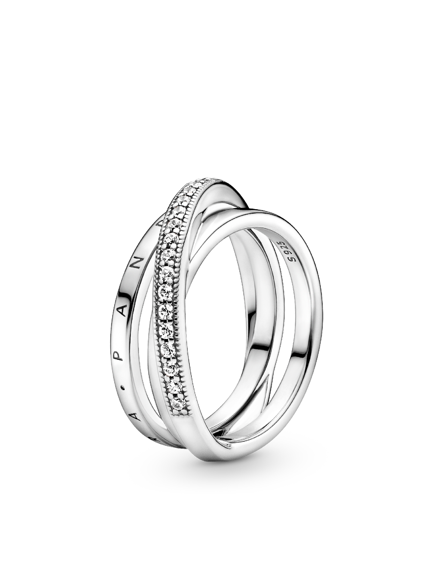 Женское кольцо Pandora Crossover Pavé Triple Band, Sterling silver, цвет: Серебро — фото 1