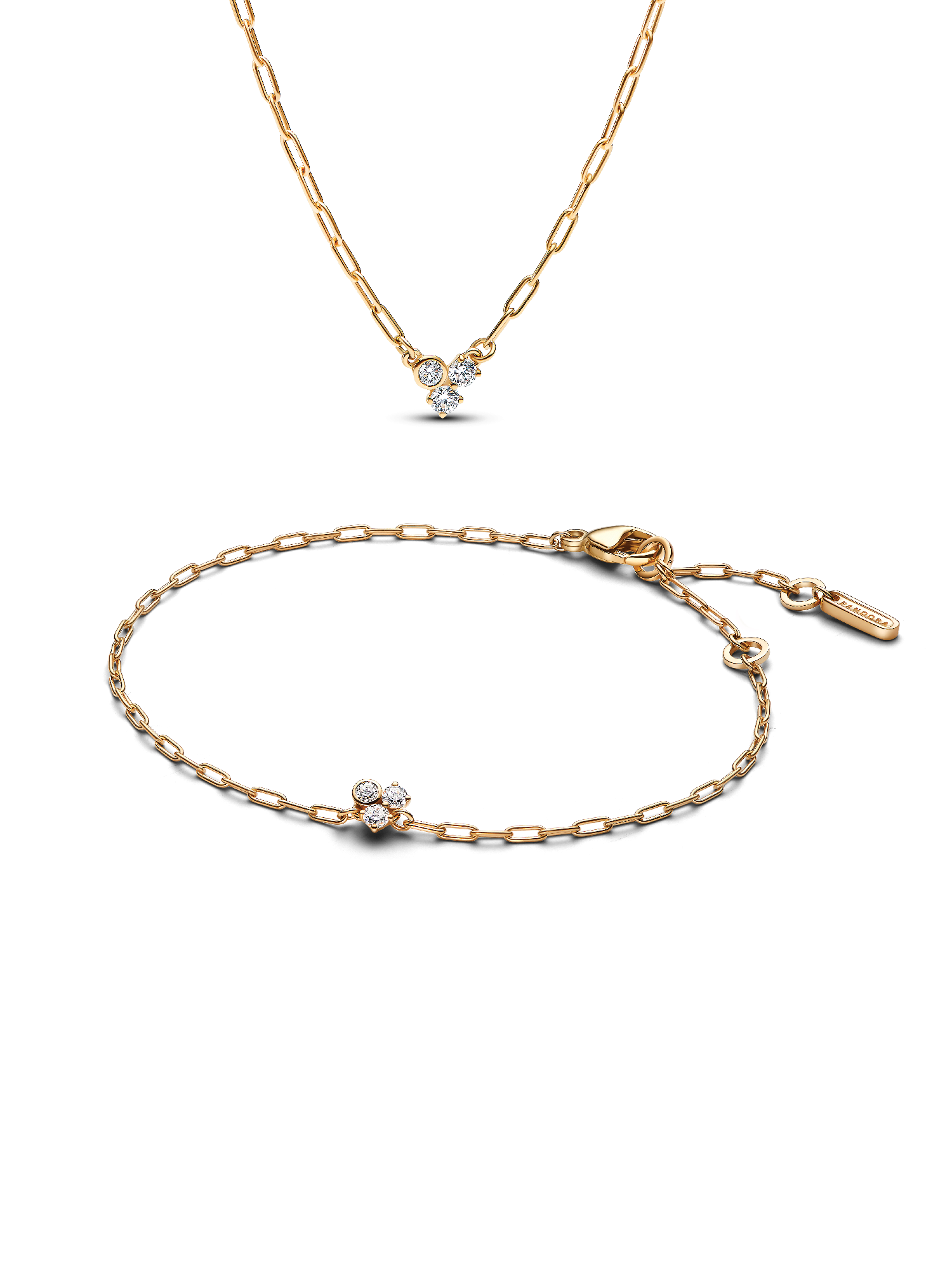 Lab-Grown Diamond Cluster Paperclip Necklace & Bracelet Set