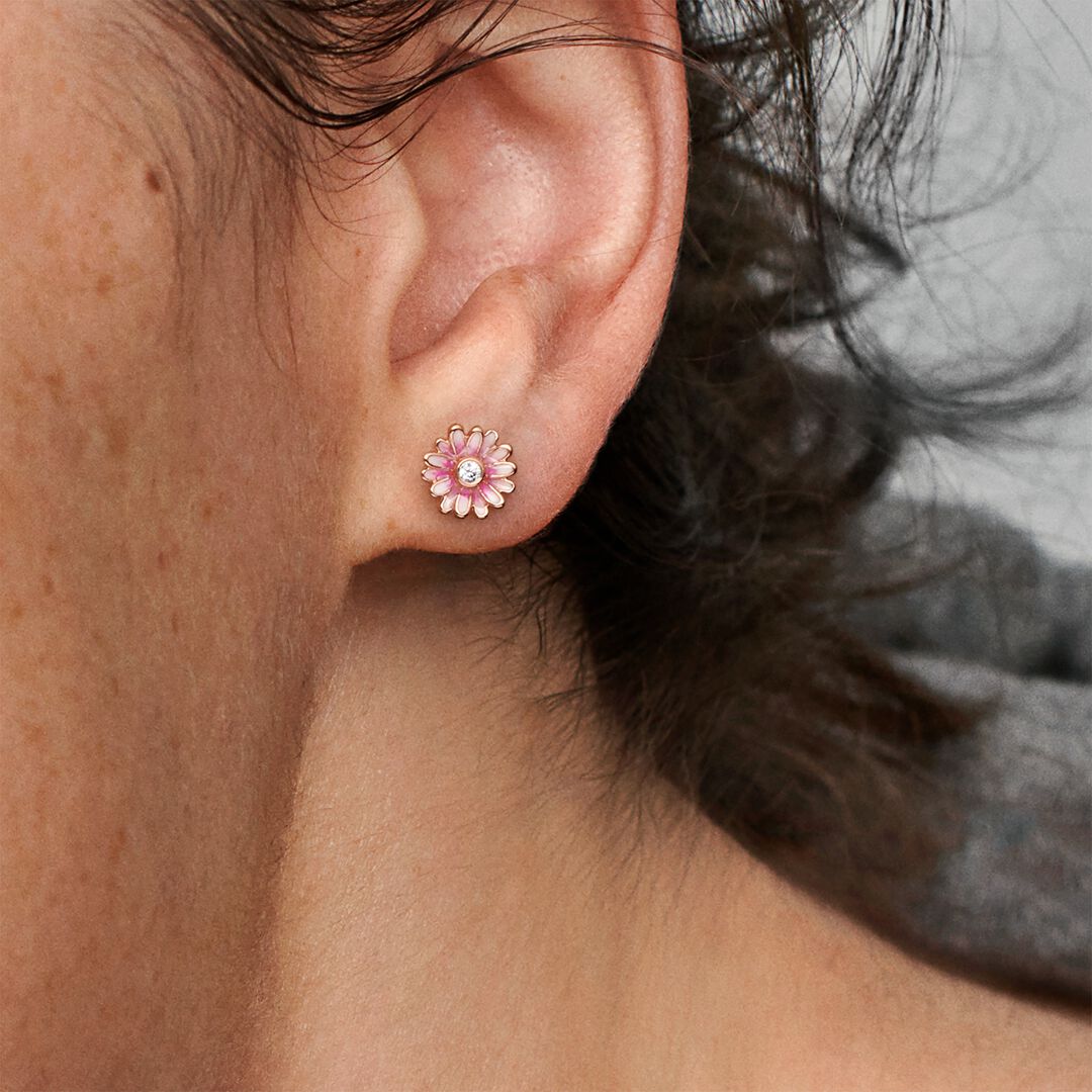Pink Daisy Flower Stud Earrings