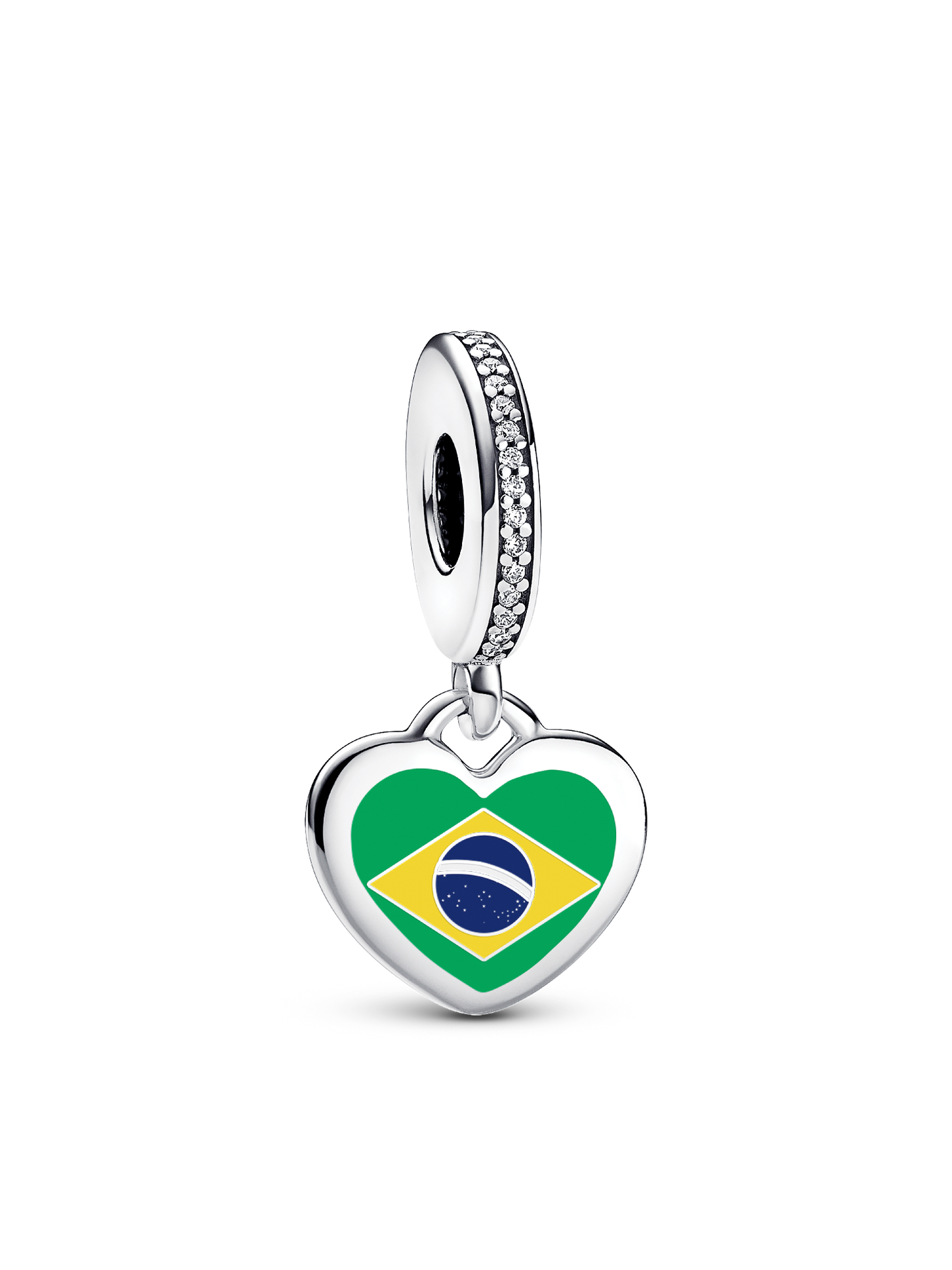 Женский шарм Pandora Brazil Flag Heart Charm, цвет: Серебро — фото 1