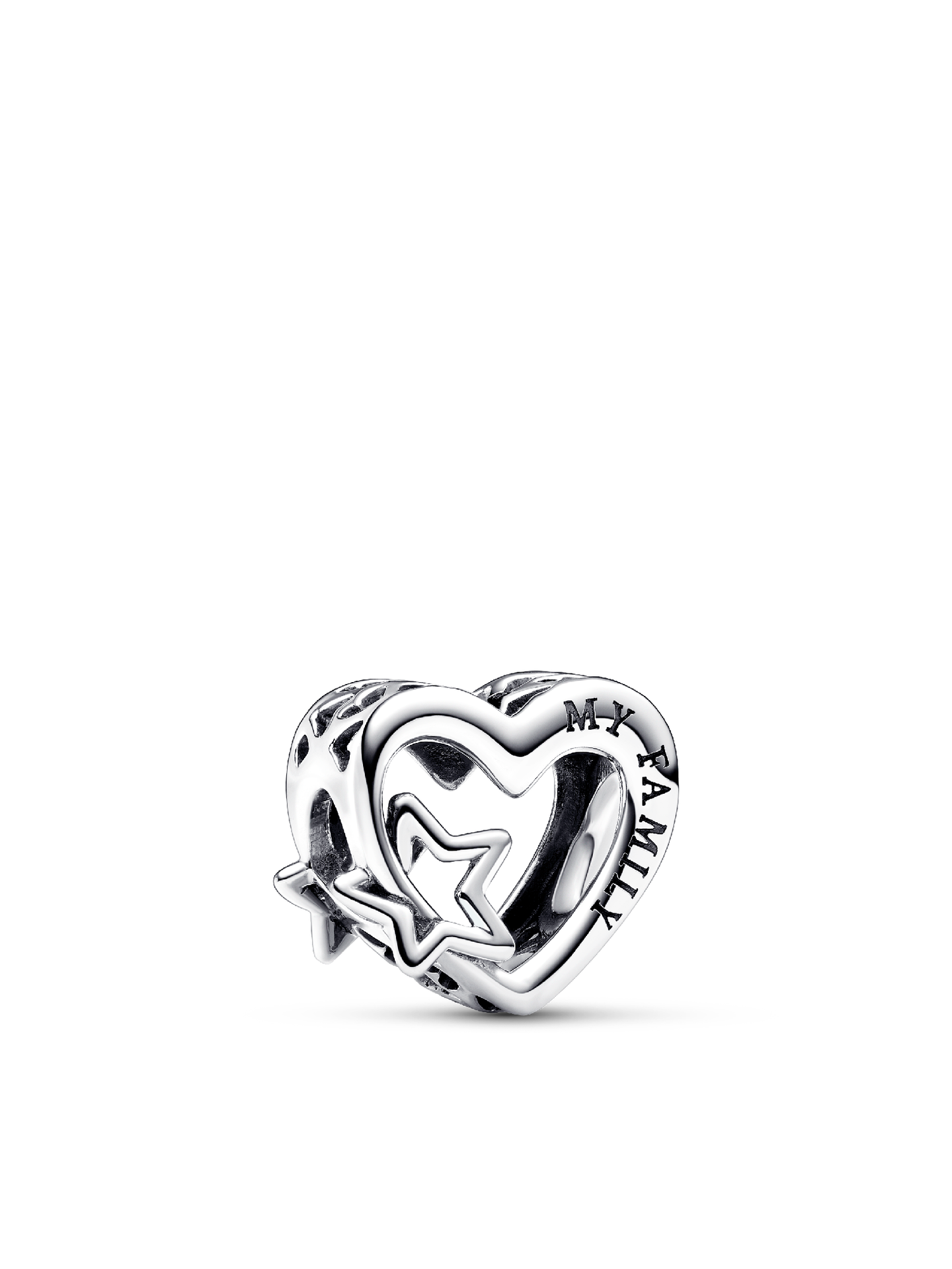Женский шарм Pandora Openwork Family Heart & Star Charm, цвет: Серебро — фото 1