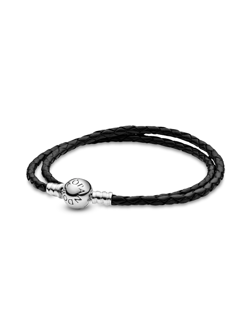 Pandora Moments Double Black Leather Bracelet