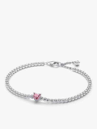 Pink Sparkling Heart Bracelet and Earring Set