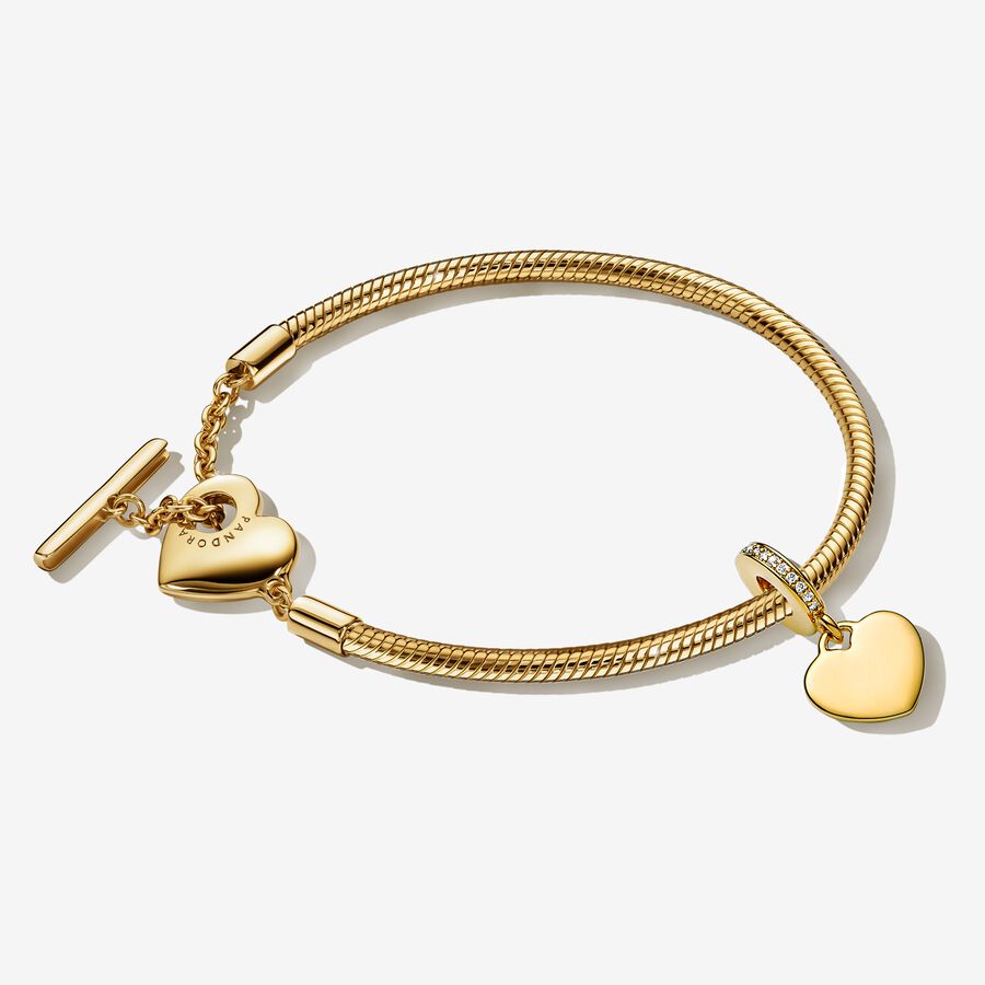 Engravable Heart T-bar Bracelet Set image number 0