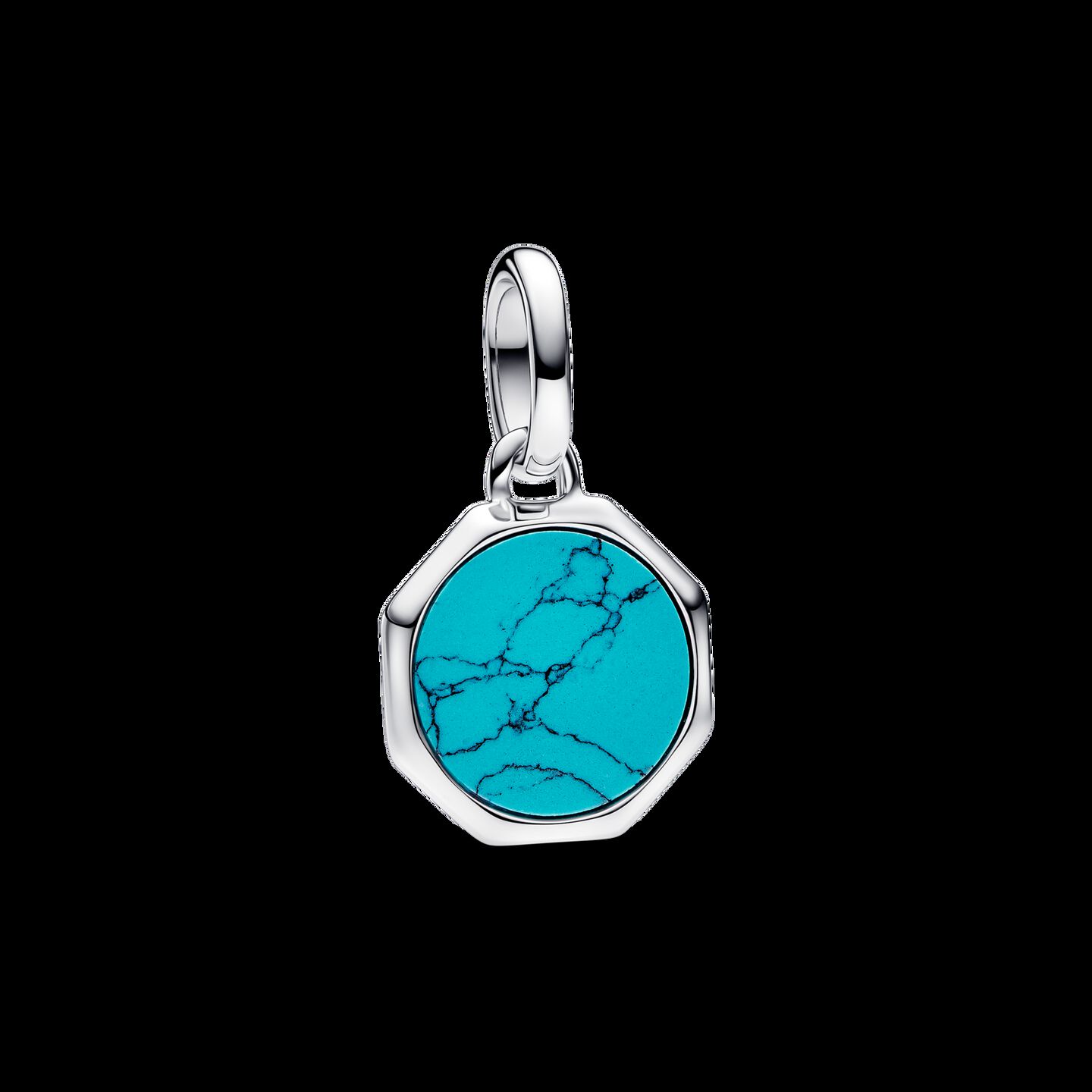 Женский шарм Pandora Turquoise-colored Engravable Mini Medallion Charm, цвет: Серебро — фото 2
