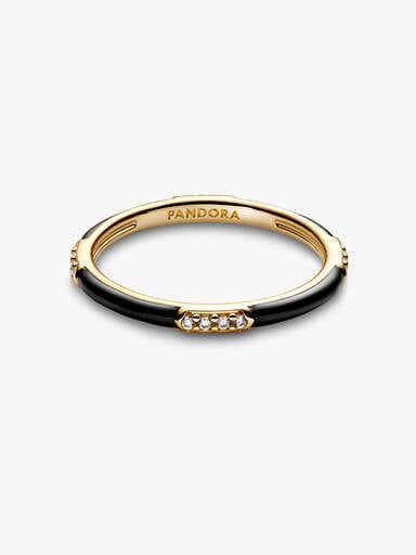 Black Enamel & Stones Ring