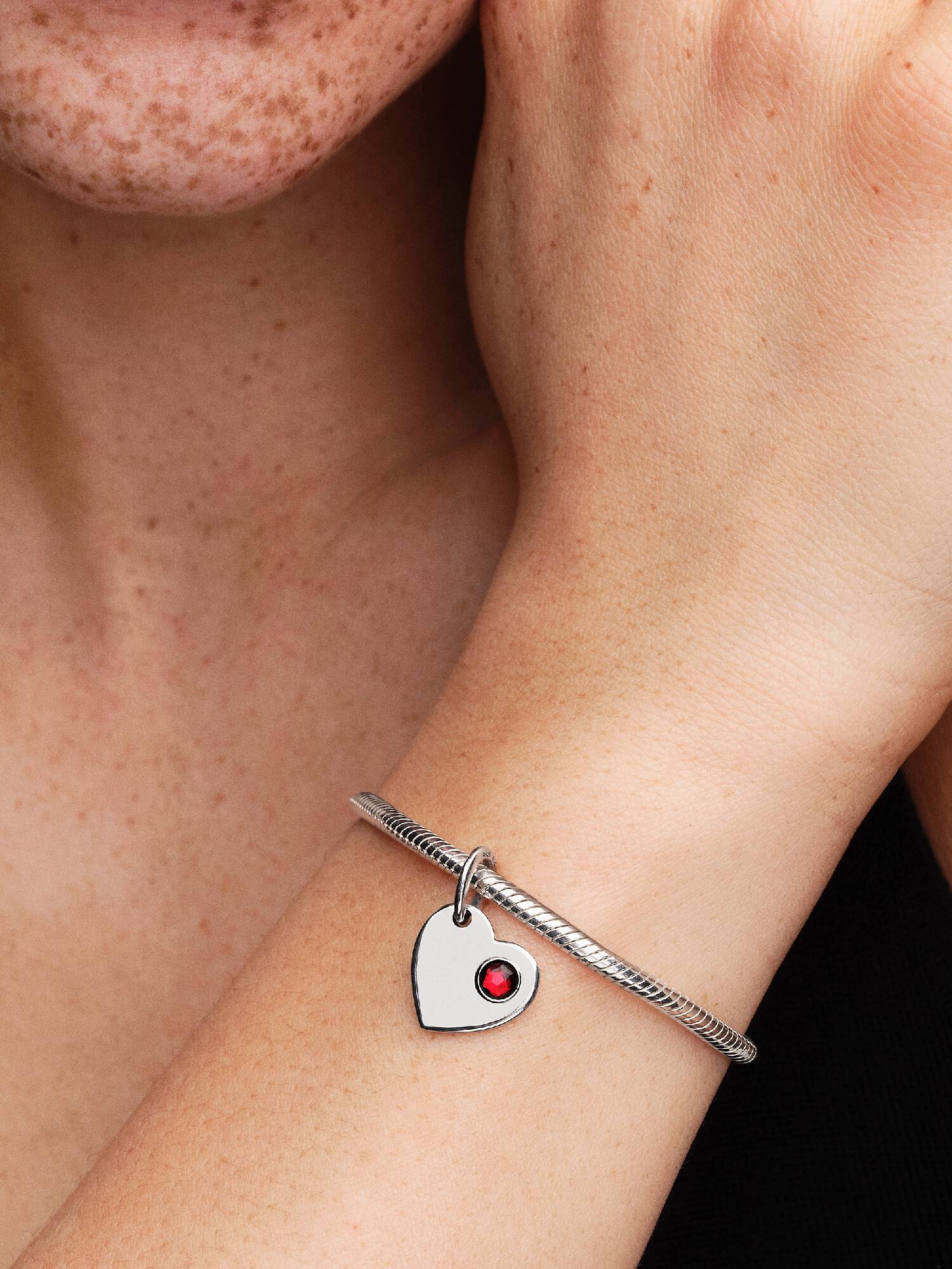 January Engravable Red Stone Heart Dangle Charm