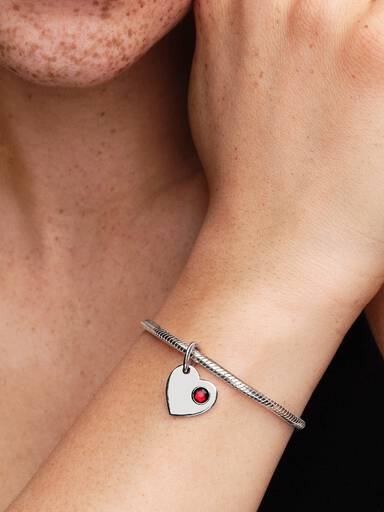 January Engravable Red Stone Heart Dangle Charm