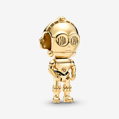 Star Wars C-3PO Charm, 18k Gold-plated unique metal blend, Black - PANDORA - #769244C01