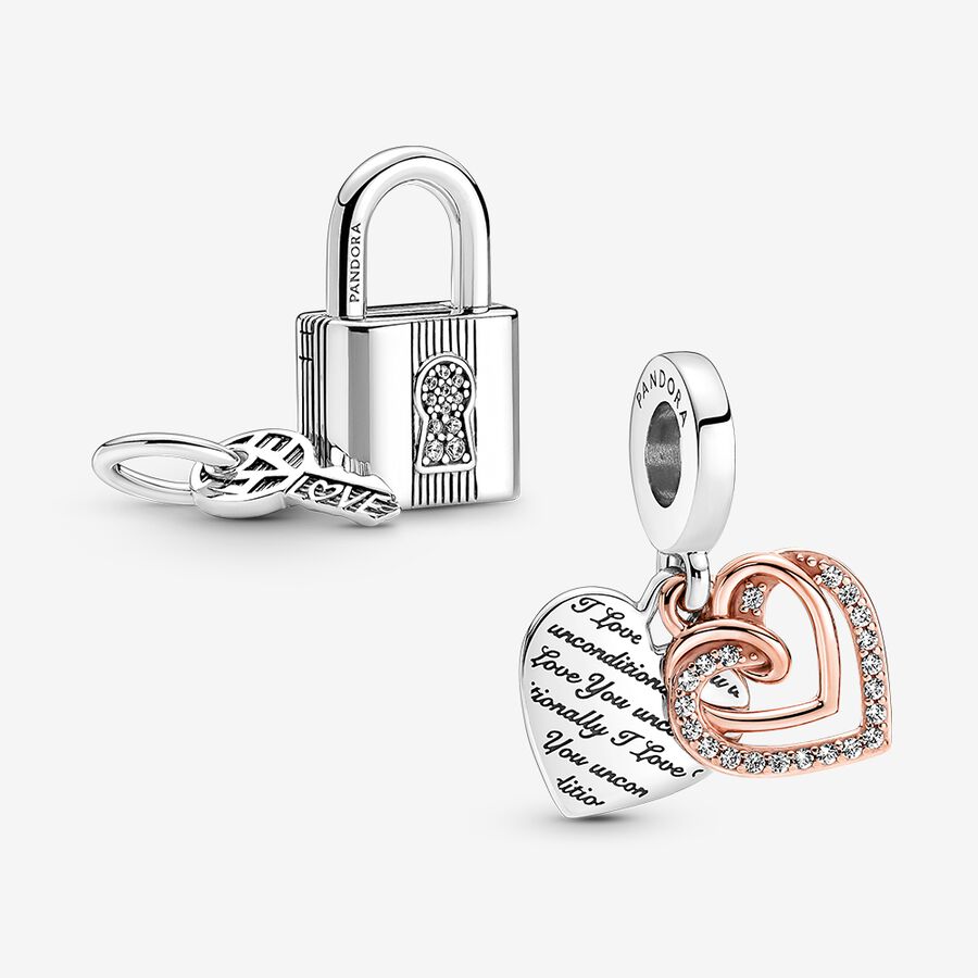 Two Key Lock Pendants Couple Sisters Necklace Set