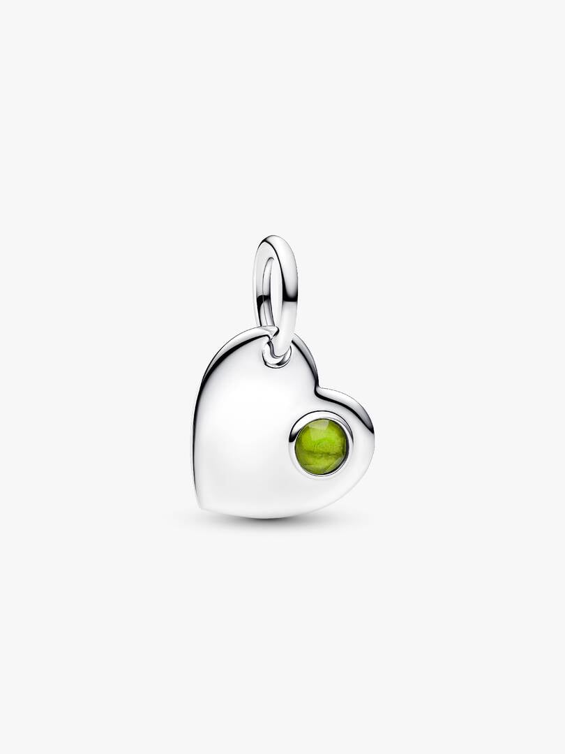 August Engravable Heart Spring Green Stone Dangle Charm