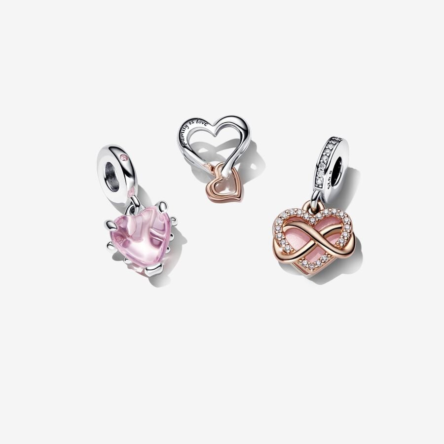 Pink Family Tree and Infinity Heart Charm Set image number 0