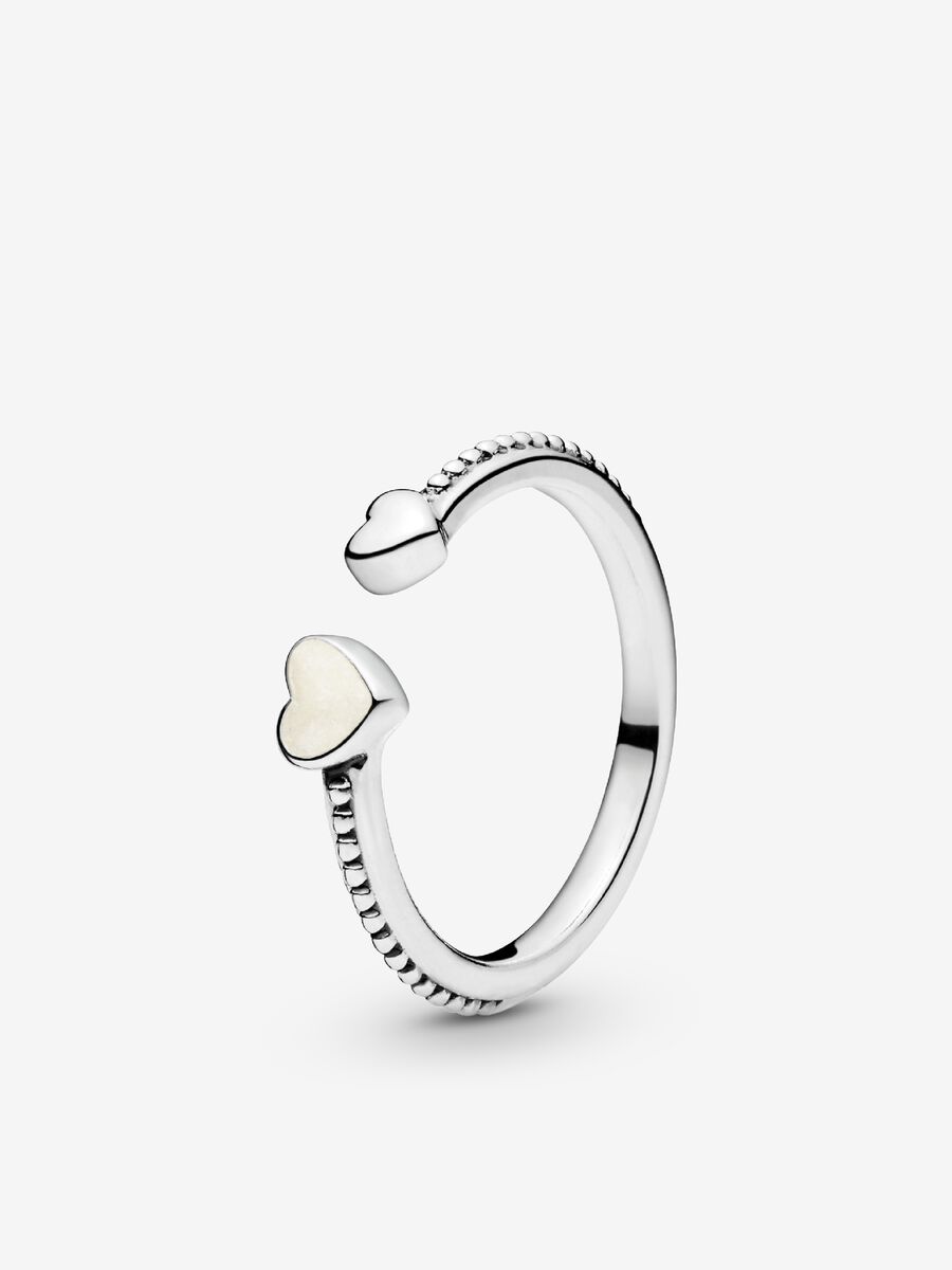Beaded Two Hearts Open Ring