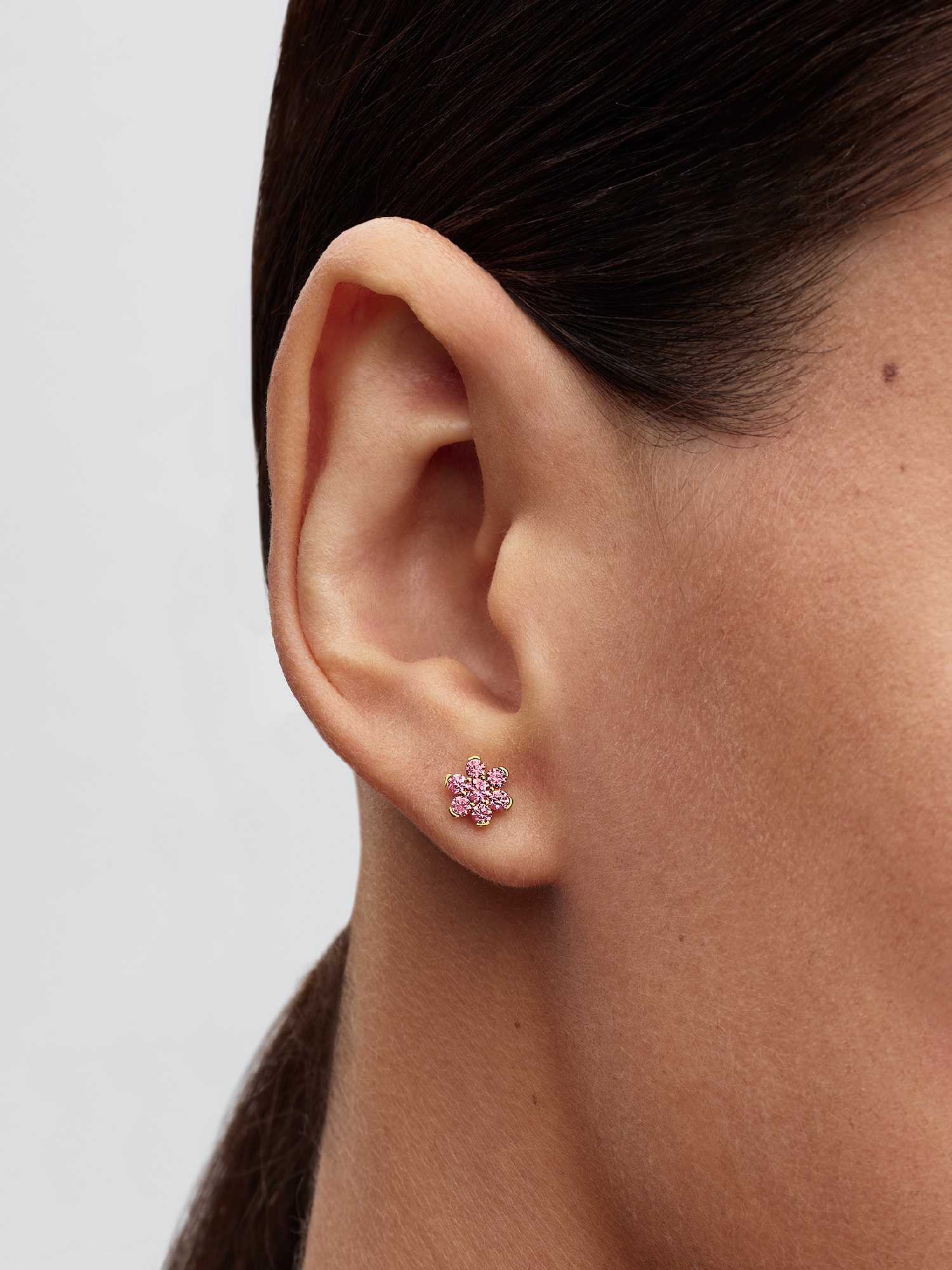 Sparkling Pink Flower Stud Earrings