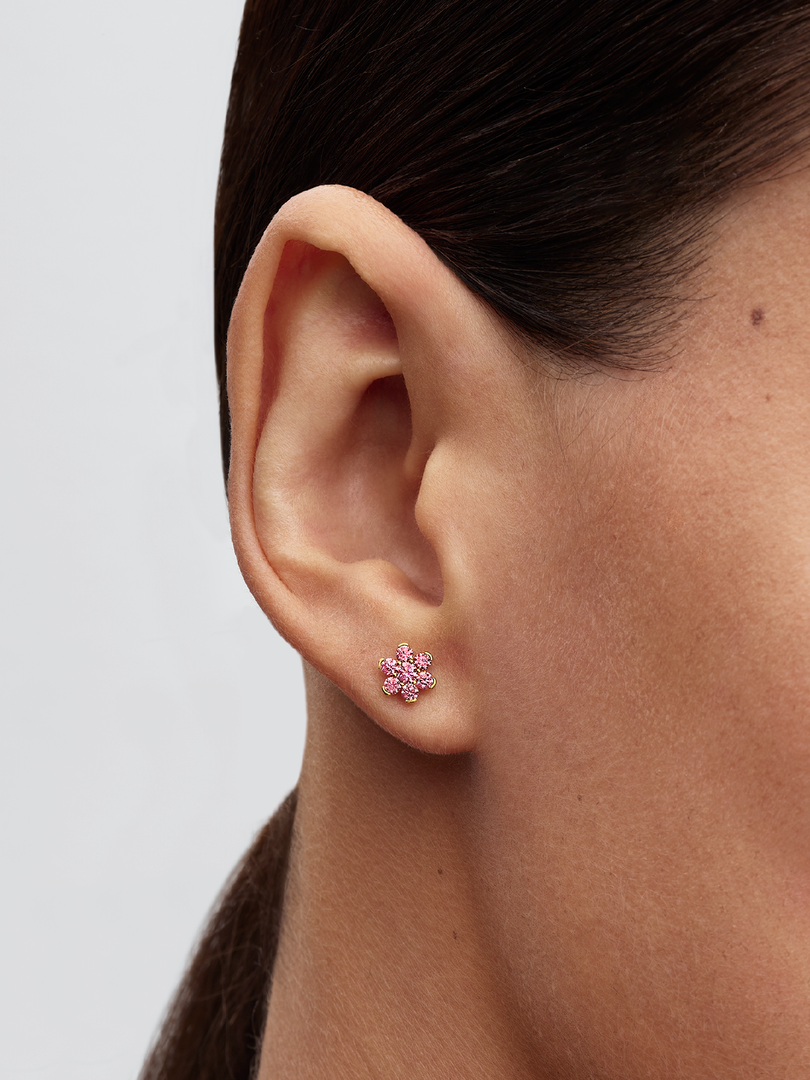 Sparkling Pink Flower Stud Earrings