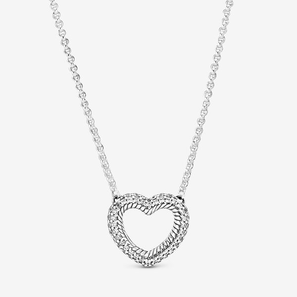 Pandora Pavé Snake Chain Pattern Open Heart Collier Necklace - FINAL SALE - Size 17.7 inches