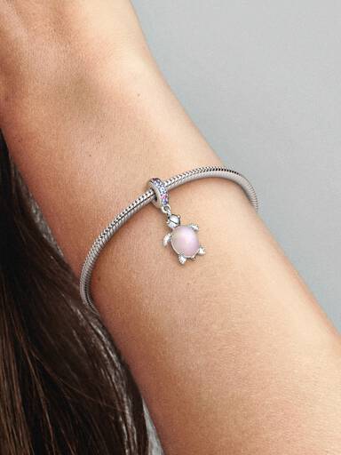 Murano Glass Pink Sea Turtle Dangle Charm