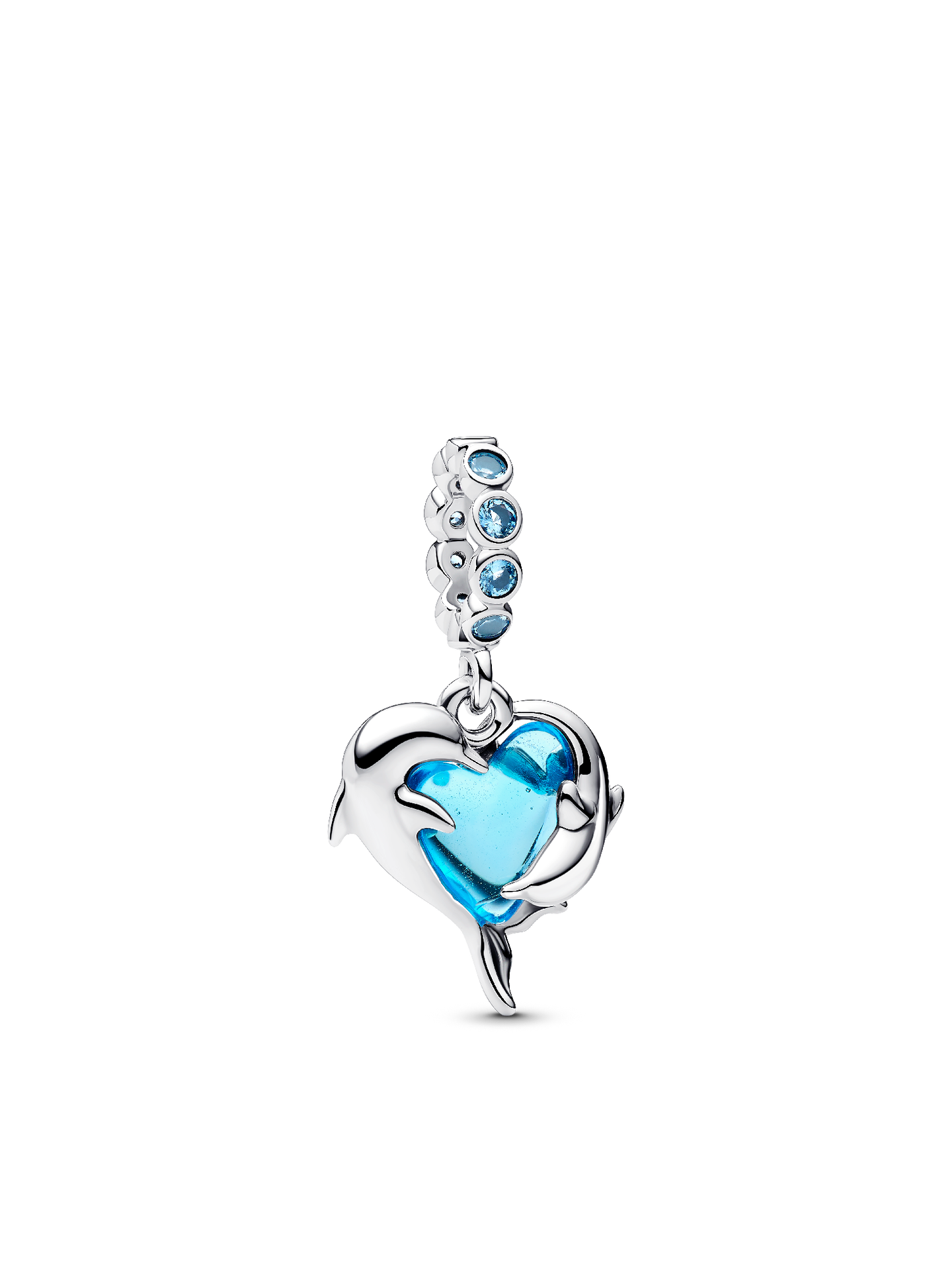 Женский шарм Pandora Blue Murano Glass Dolphins Dangle Charm, цвет: Серебро — фото 1