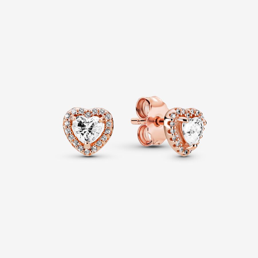 Sparkling Elevated Heart Stud Earrings, Rose gold plated