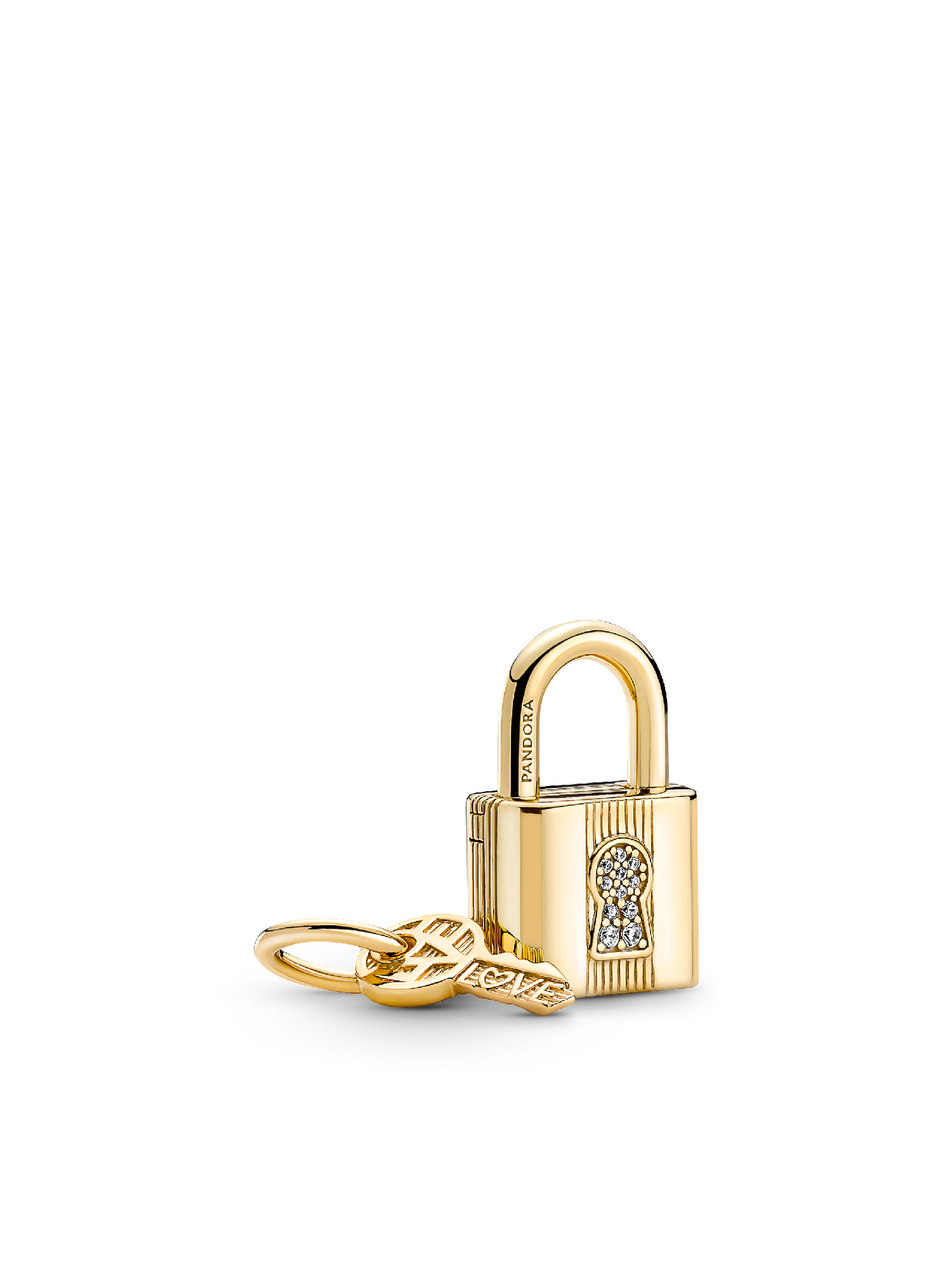Женский шарм Pandora Padlock & Key Dangle Charm, Gold plated, цвет: Позолоченный — фото 1