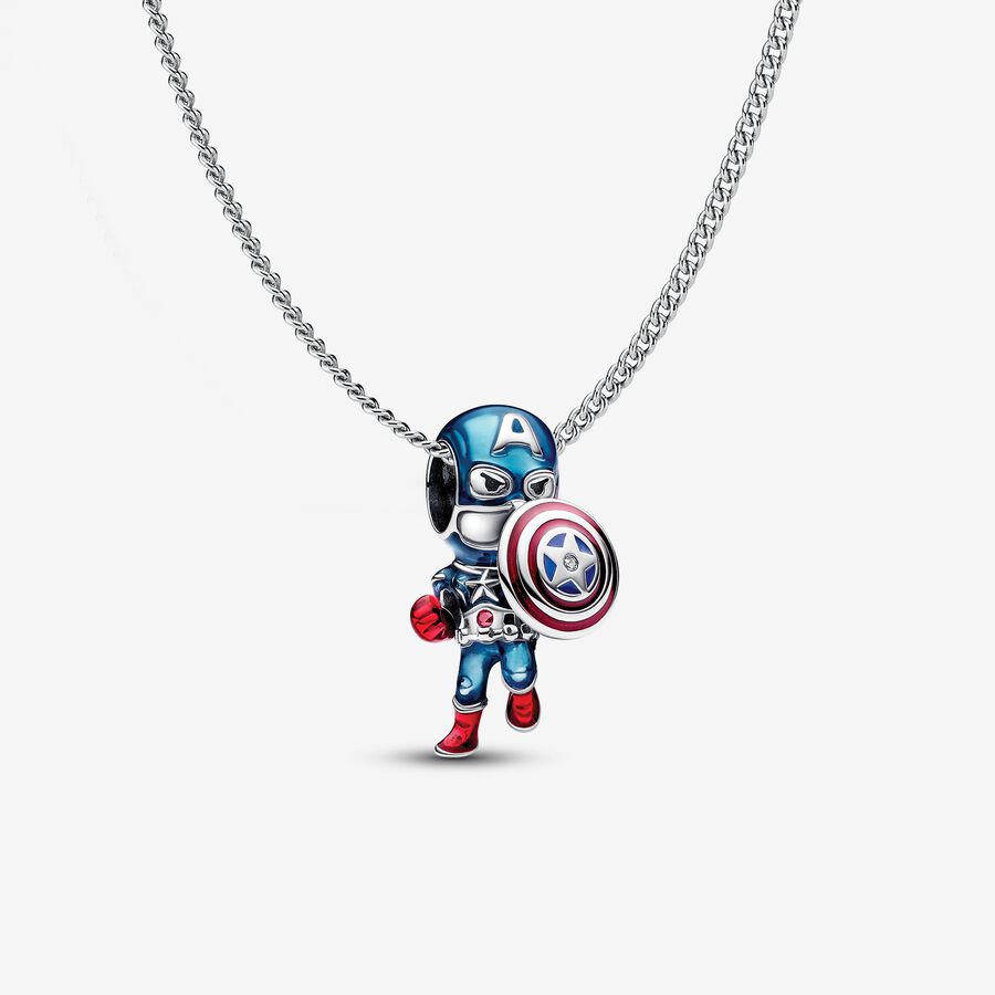 Captain America Charm Necklace Set, Sterling silver
