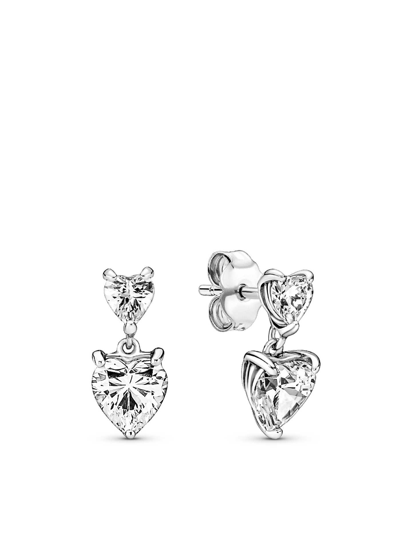 Женские серьги Pandora Double Heart Sparkling, цвет: Серебро — фото 1