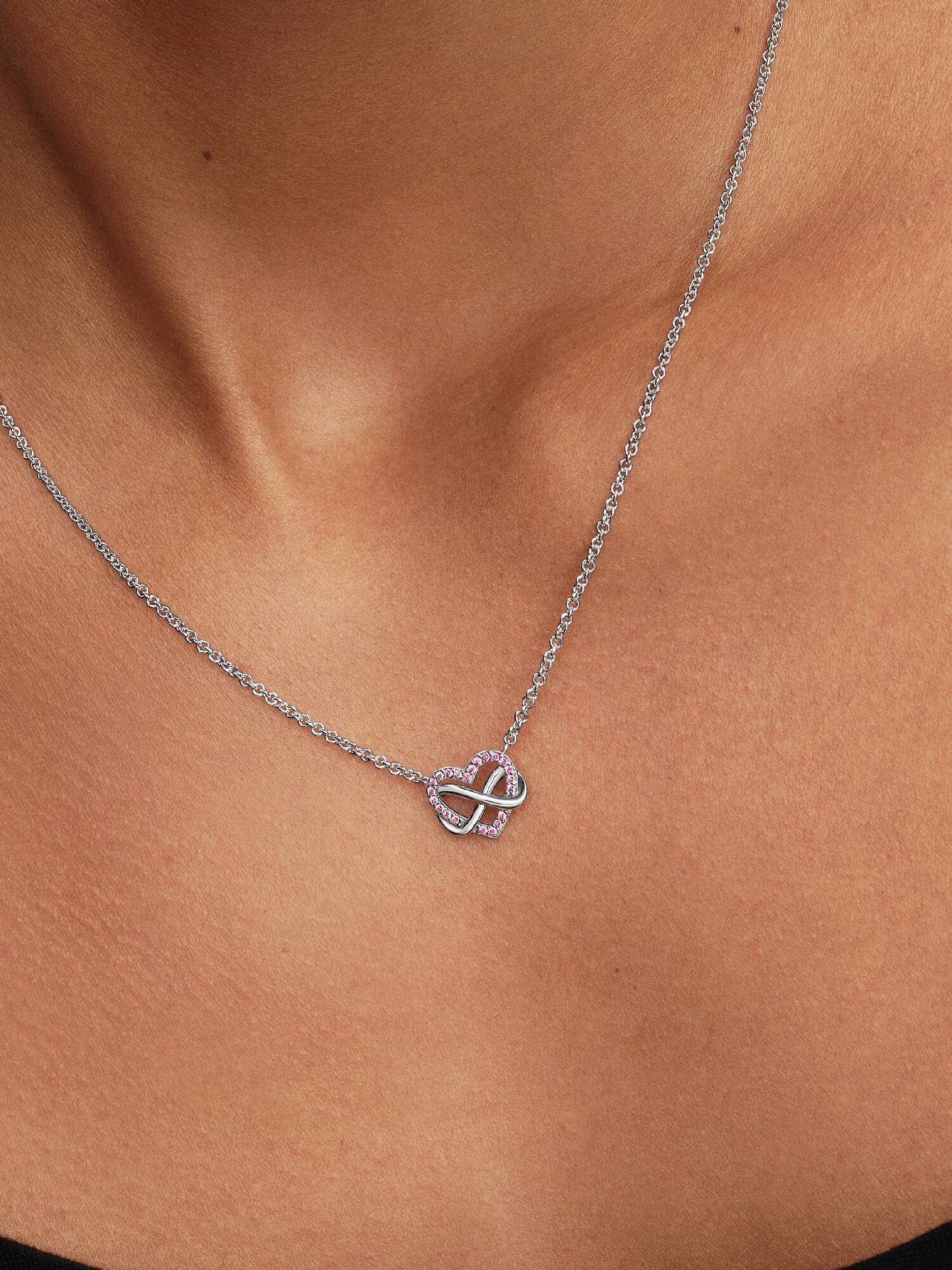 Sparkling Pink Infinity Heart Collier Necklace