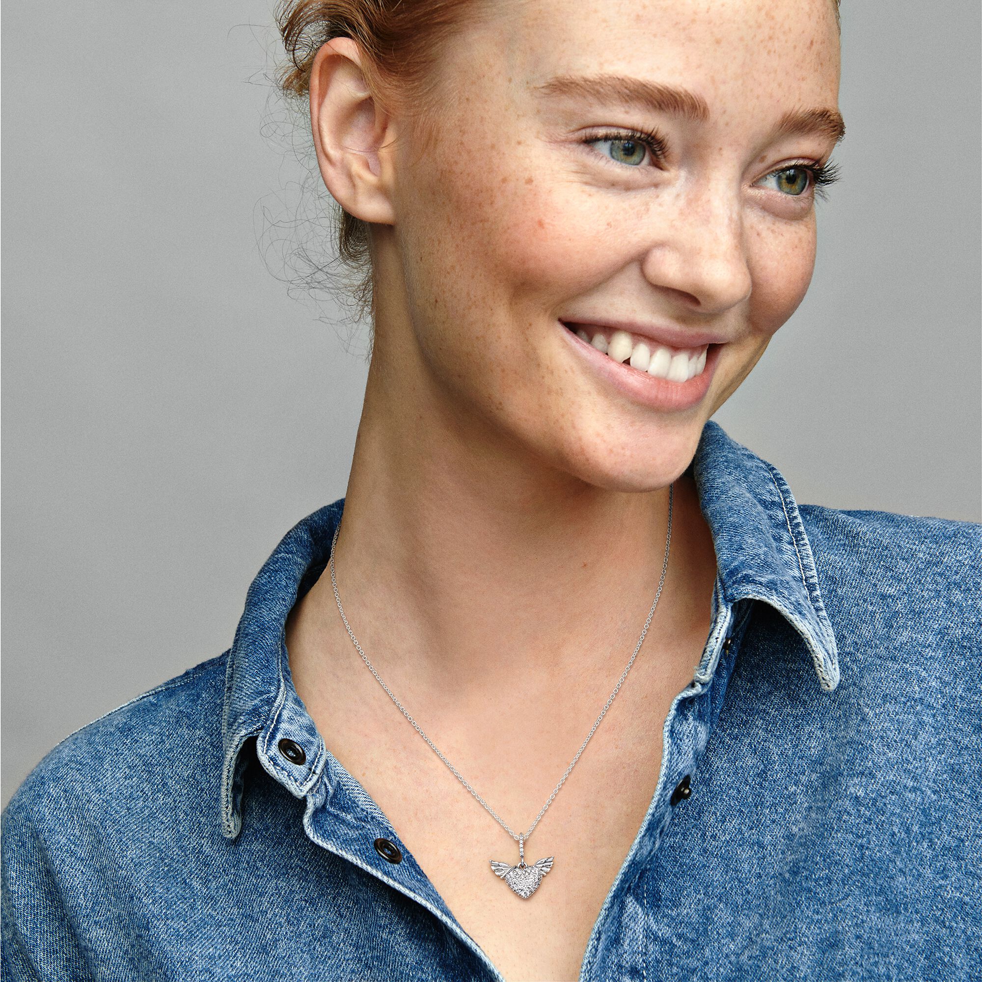 Pavé Heart and Angel Wings Necklace 