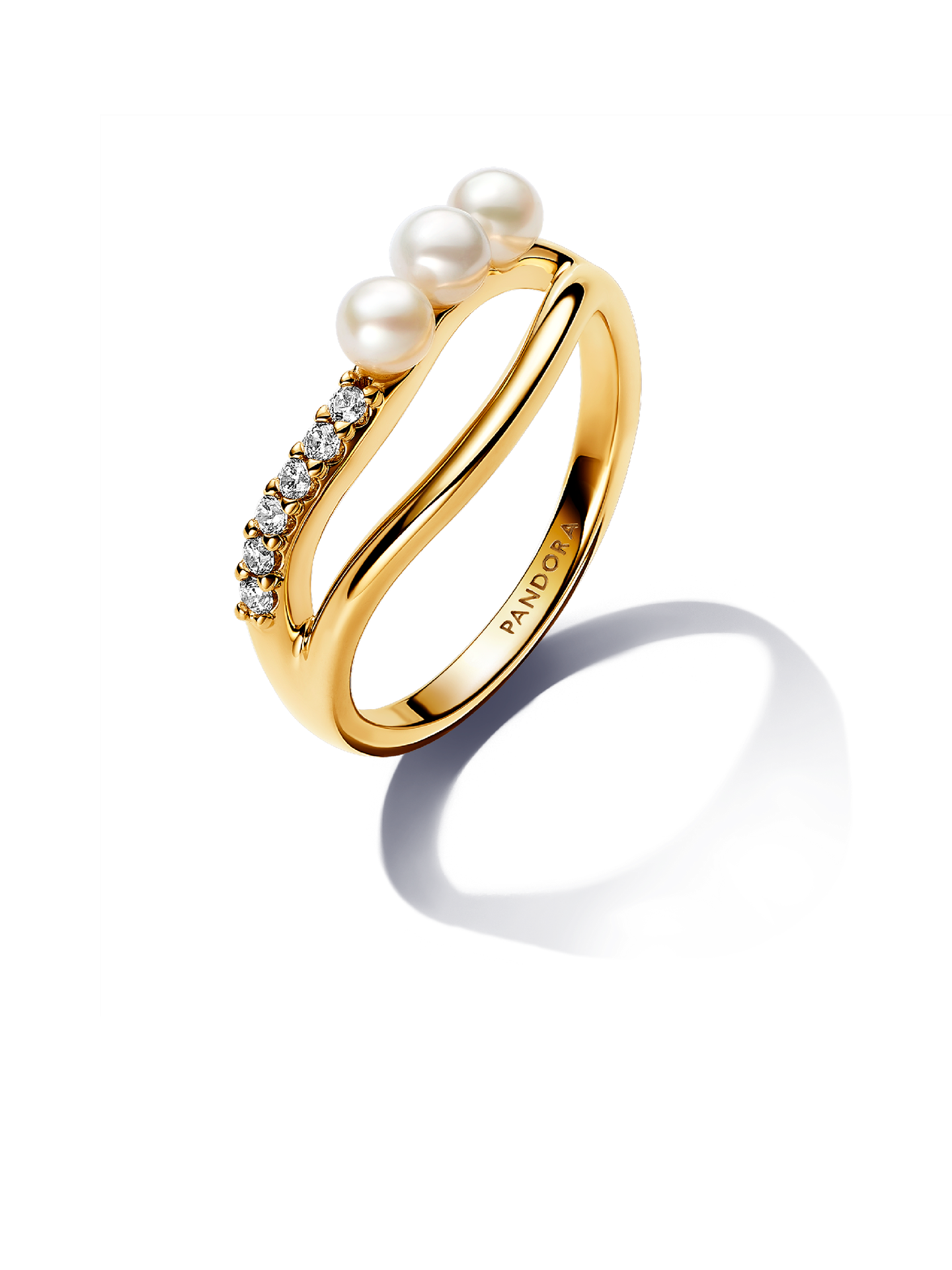 Женское кольцо Pandora Treated Freshwater Cultured Pearl & Organically Shaped Double Band, цвет: Позолоченный